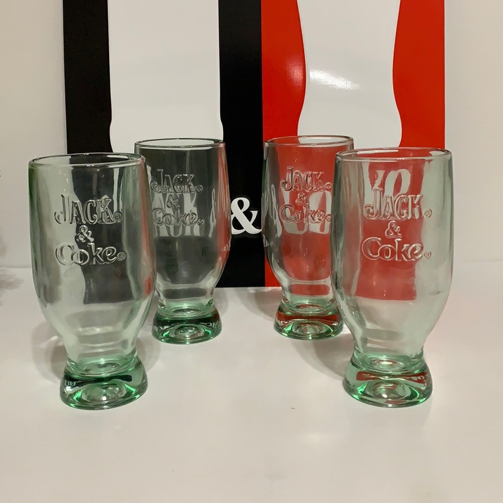 RARE Jack Daniels Glass Set of 4 ‘Jack & Coke’ Bar Glasses
